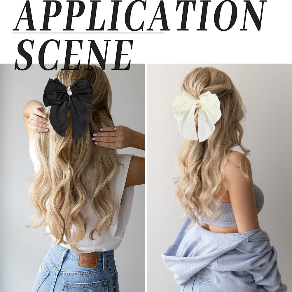 SOFPLATE 4 Pieces 4 Styles Black Hair Clips with Bow Coquette Hair Clips with ABS Plastic Colourful Fabric Large Bow Aesthetic Alligator Hair Clips Accessories for Short and Long Hairstyles DIY image number 3