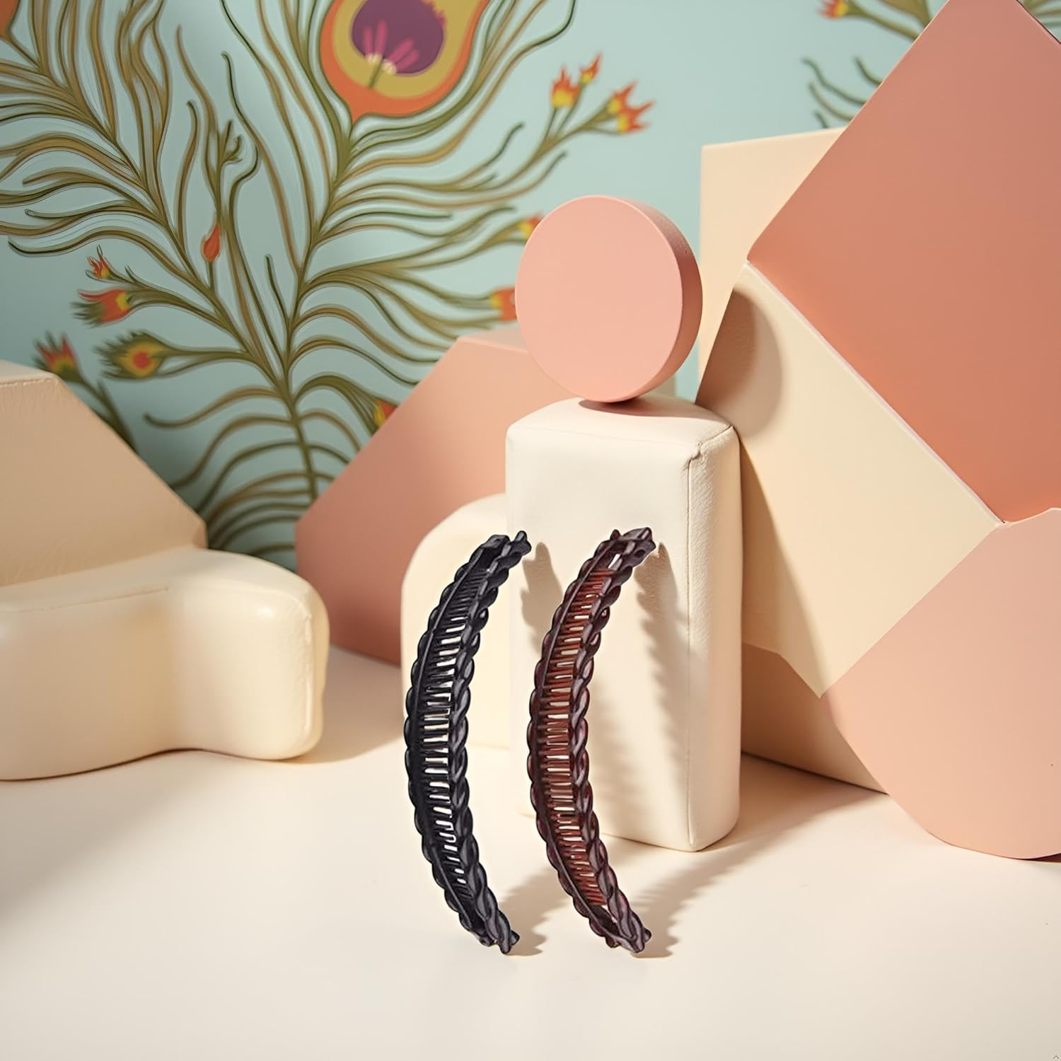 2 Pcs Tort Banana Clips Fish Clips Vintage Clincher Combs Tool for Thick Curly Hair Accessories Banana Hair Comb Fish Grip Slide Hair Clips Claws Set，Clips and Barrettes (Black and Brown)