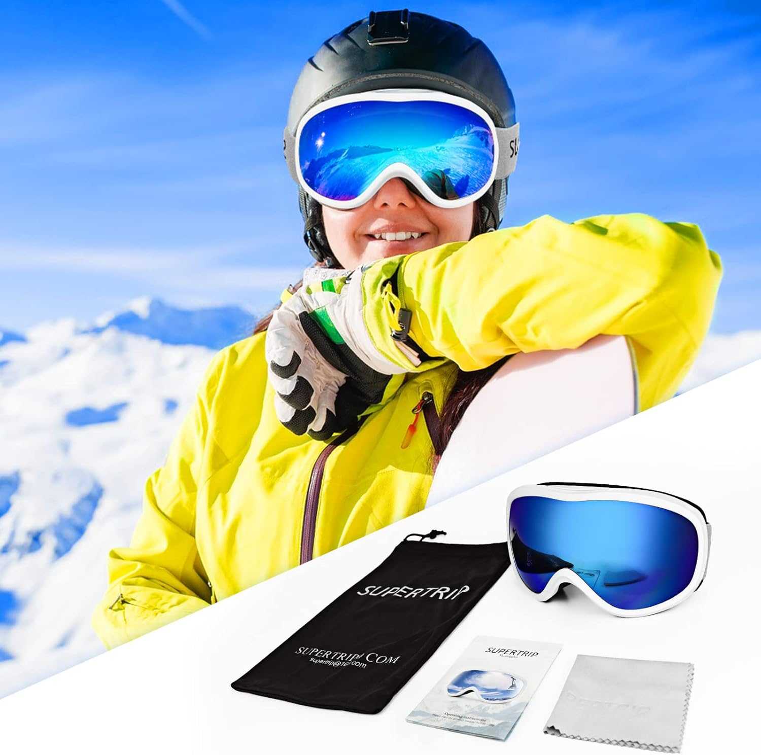 Supertrip Snow Ski Goggles Anti-Fog 100% UV Protection Snowboard
