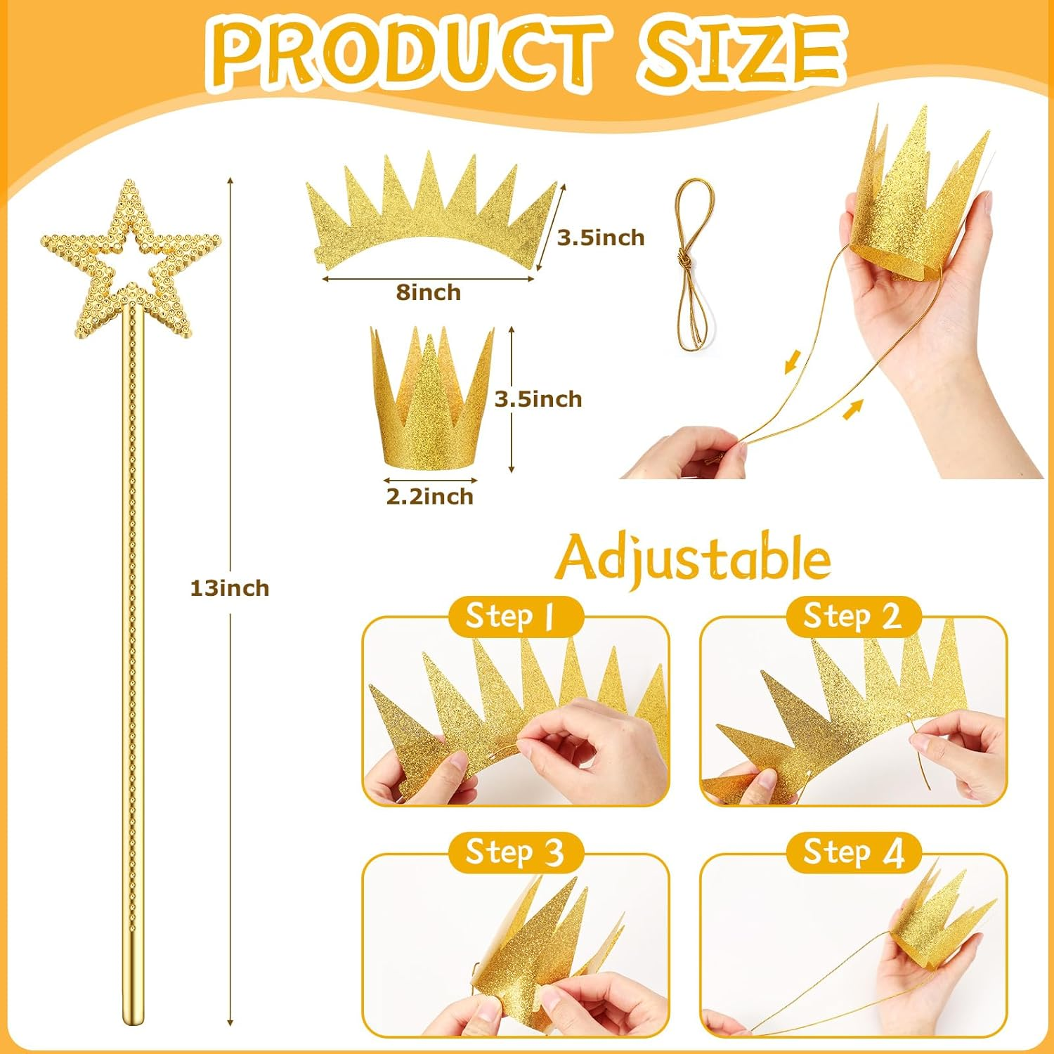 ZCYSRLQIN Gold Star Wand Fairy Wand and Gold Birthday Crown image number 3