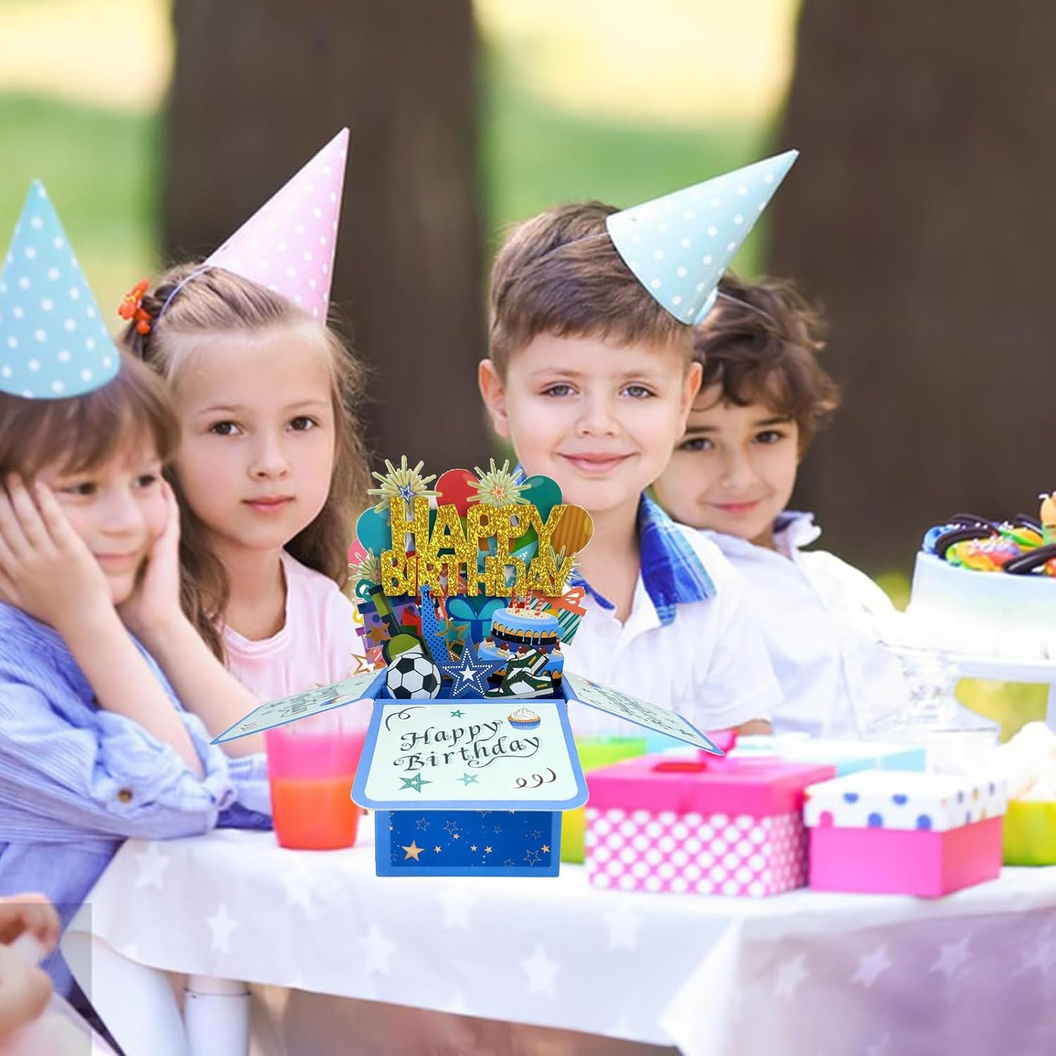 Pop up Happy Birthday Card,3D Candle Cake Happy Birthday Pop up Greeting Boxed Cards,Special for Friends Kids Families Boys and Girls (Blue) - Pink And Golden image number 4