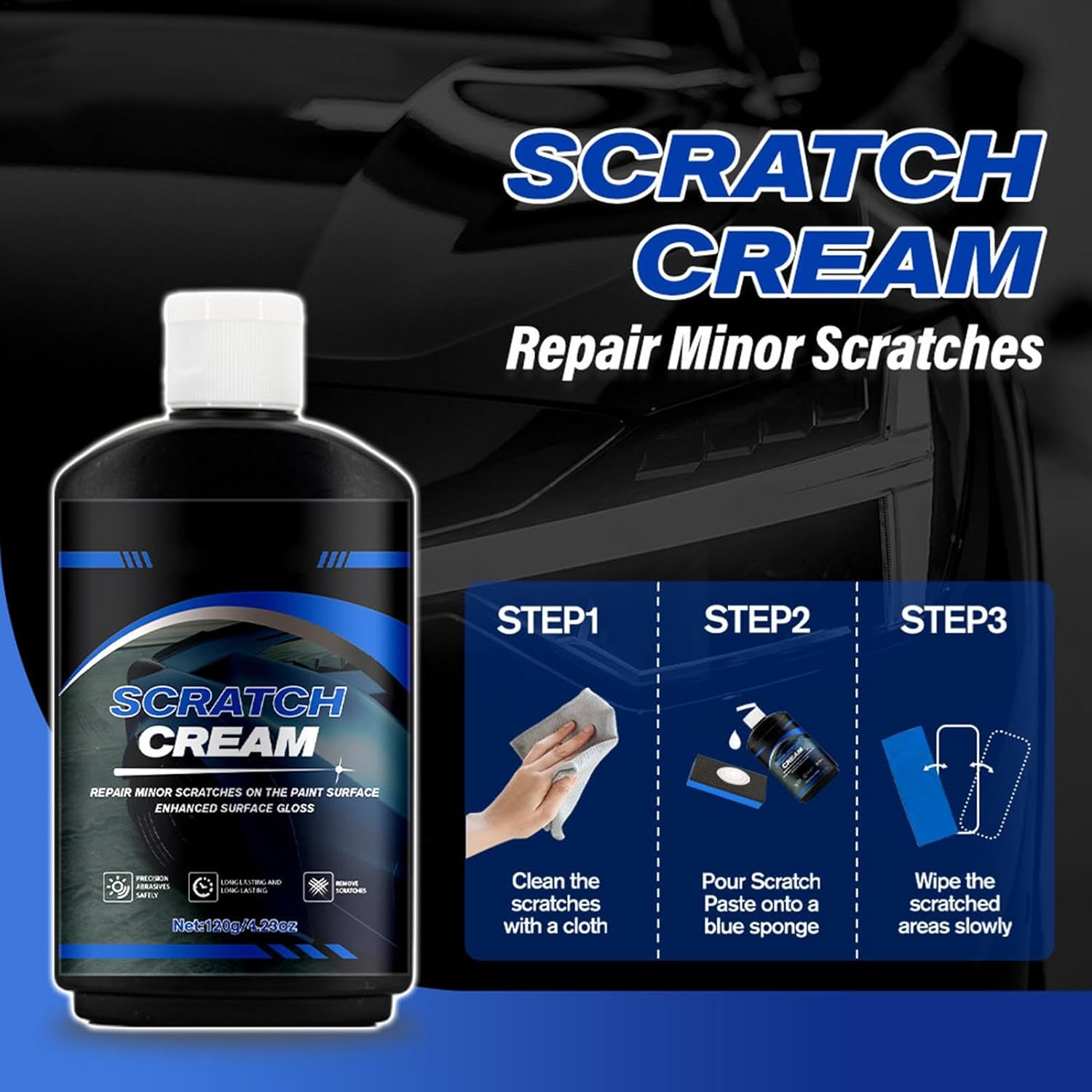 Car Scratch Repair - Paint Restorer Repair Scratches - Auto Scratch Remover & Polishing Wax, Automotive Paint Repair for Car Refurbishment image number 3