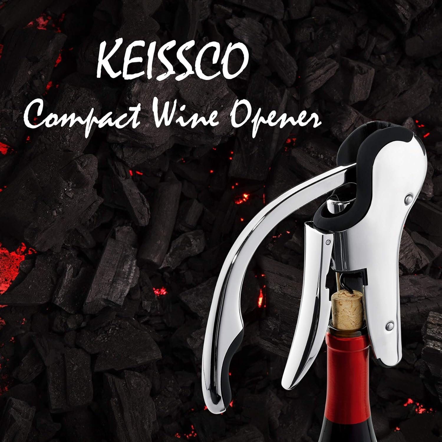 Keissco Compact Wine Opener Stainless Steel Vertical Lever Corkscrew with Foil Cutter