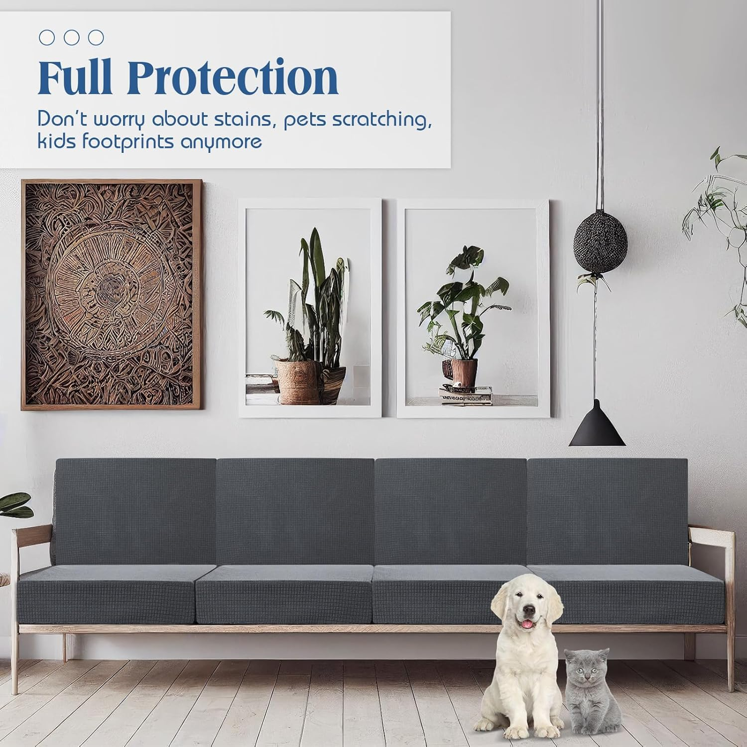 Newwiee 8 Patio Stretch Sofa Cushion Covers Outdoor Cushion Covers Replacement Couch Slipcovers Sofa Seat Cover Soft Chair Cover Furniture Protector for Pet (Dark Gray) - Beige image number 5