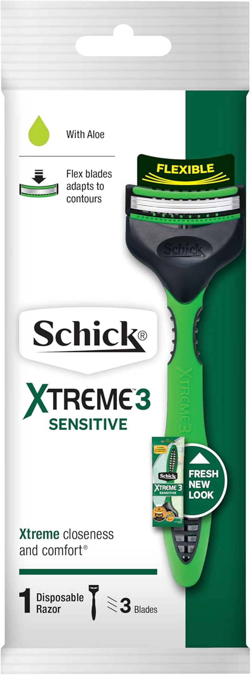 Schick - Xtreme 3 Sensitive for Men | Disposable Razor | 1 Pack | with Aloe | Flex Blades Adapts to Contours | 3 Blade Cartridge