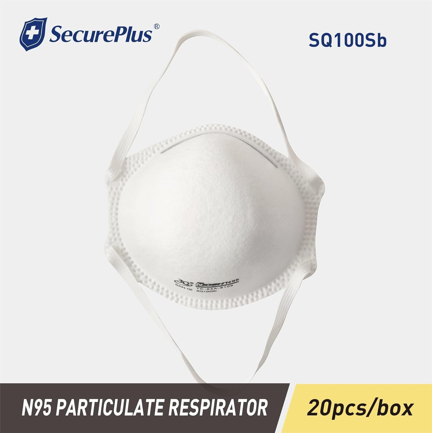 SECURE plus 20 PCS N95 Mask Breathable Filtration Efficiency &ge; 95% Particulate Respirator Dustproof Disposable Mask anti PM2.5 image number 1