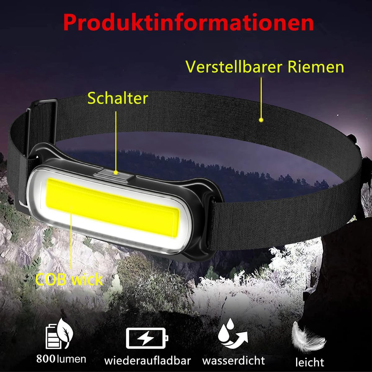 Hangdong Pack of 2 LED Head Torch Rechargeable Removable 3 Light Modes Lightweight Torch for Hiking Camping Running image number 1
