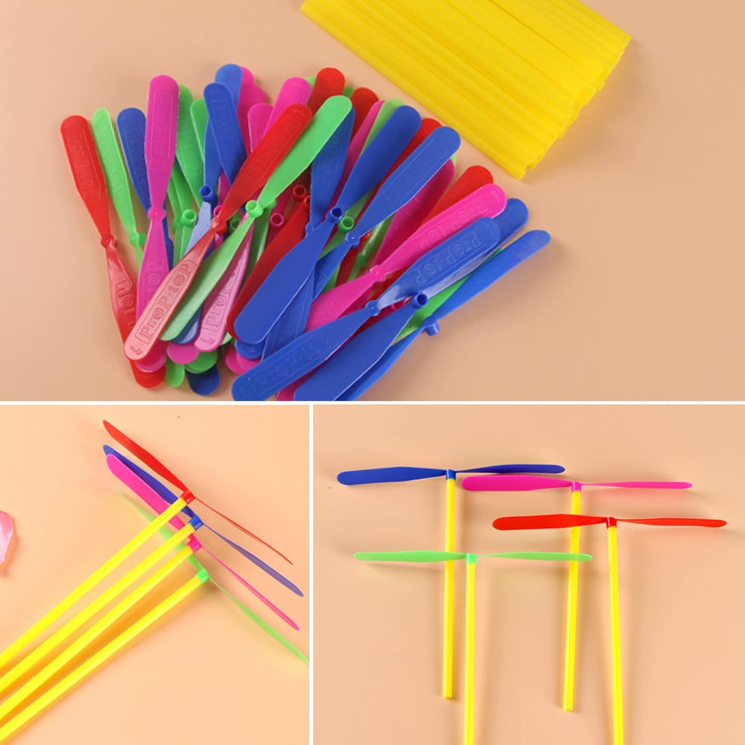 Flying Hand Helicopter Toy - Bamboo Dragonfly Hand Rub Plastic Propeller, Plastic Flying Toys Edu Toy for Outdoor Toy Kids Gift Flying (Random Color) 30 Pieces image number 4