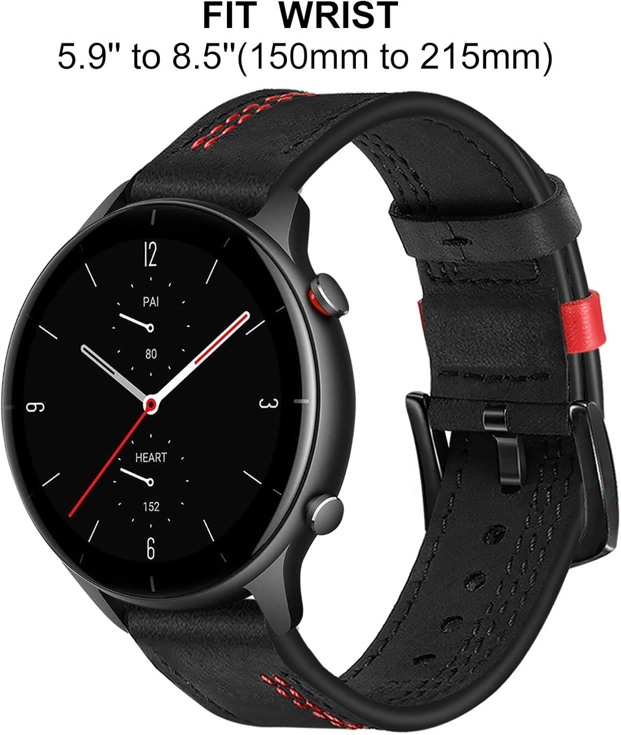 Trumirr Replacement for Amazfit Balance/Amazfit Bip 5/Amazfit GTR 4/GTR 2E Leather Strap, 22 Mm Double Colour Genuine Leather Watch Strap Sports Replacement Strap for Amazfit GTR 2E/Gtr 47 Mm/Amazfit - Black image number 3