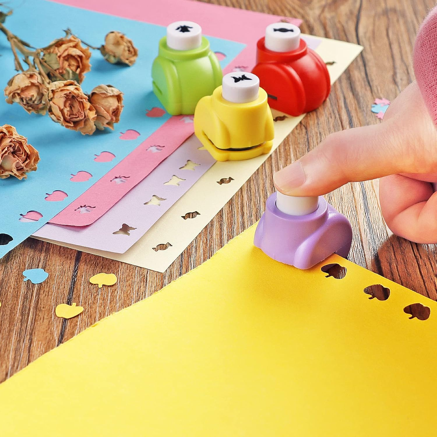 Decorative Scissors for Kids - Craft Set with Various Interesting Patterns, Safe and Smooth Cutting - 6 Scrapbook Scissors and 6 Paper Punches, Set of 12, Funny and Colorful image number 4