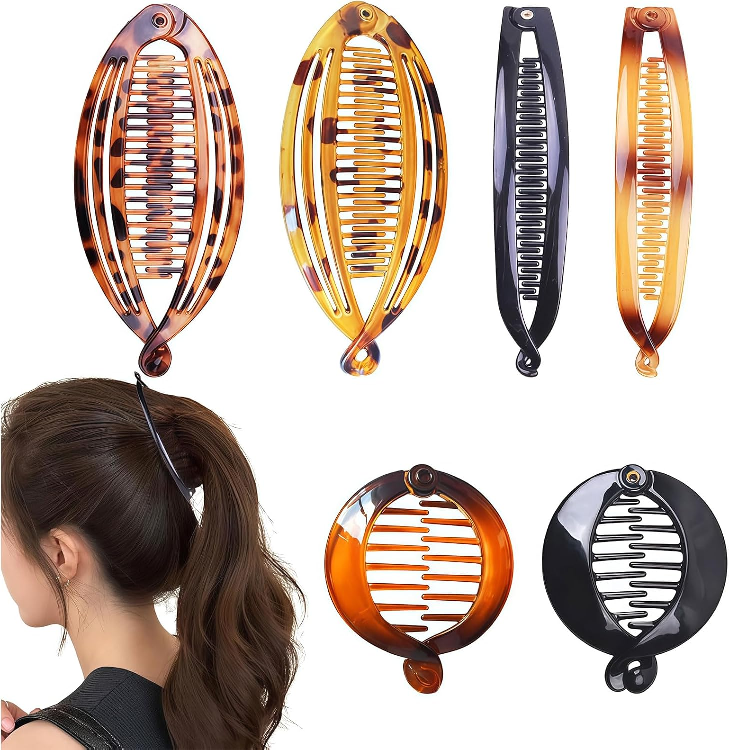 Xanthelle Banana Clip, Pack of 6 Classic Banana Clip Hair, Vintage Banana Hair Clip for Women, Hair Clip, Banana Non-Slip, Ponytail Holder image number 3