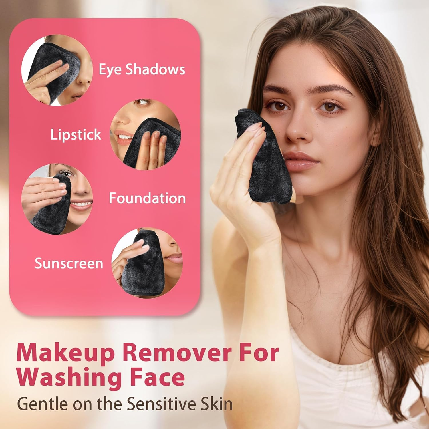 Reusable Makeup Remover Pads and Face Cloth for Gentle Cleansing, Microfiber Washcloths for Facial Cleansing and Makeup Removal - 12 Pack, 6X6 Inches, Grey - Ermaoo image number 2