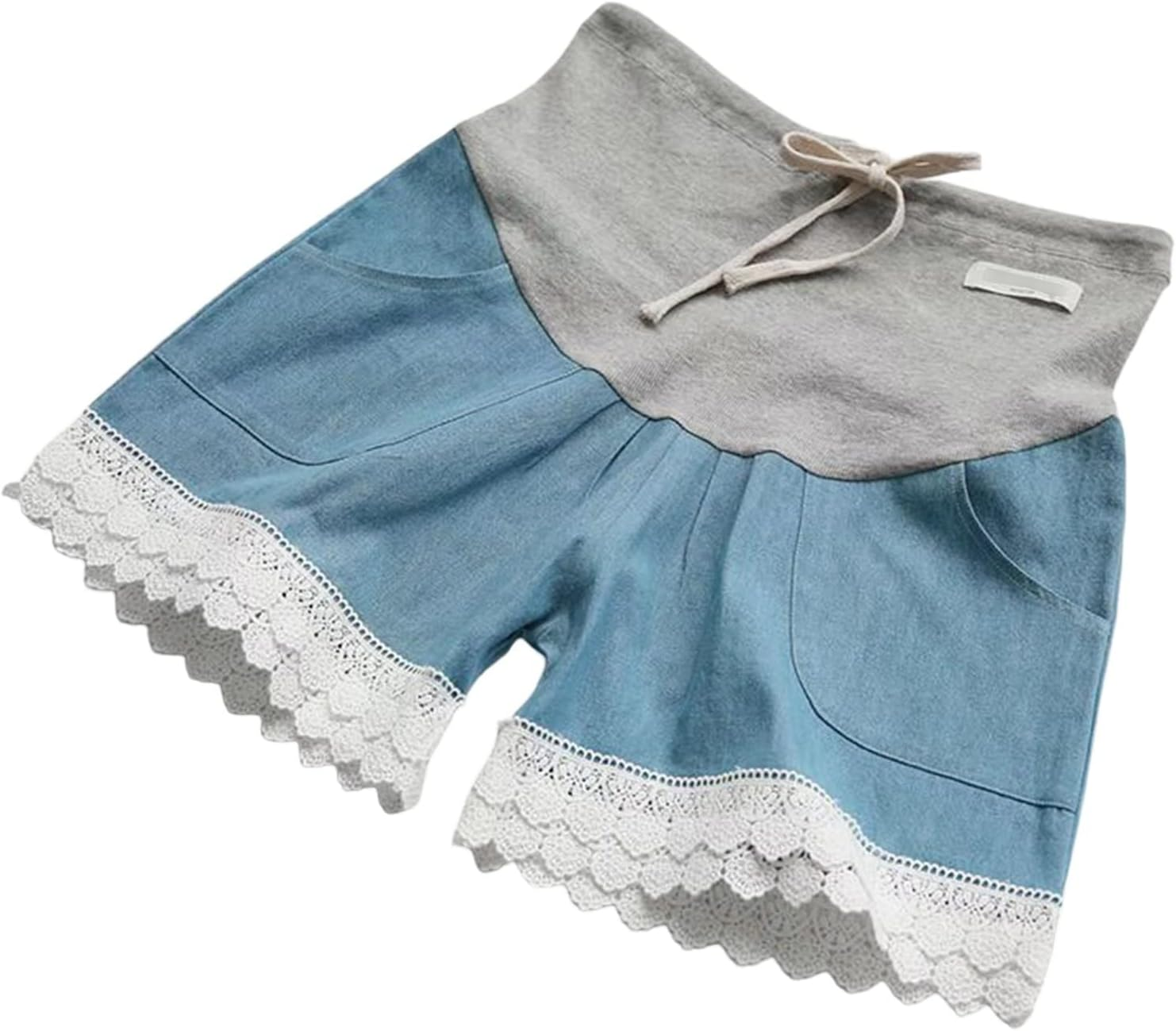 Qiribati Womens Jean Shorts Drawstring Maternity Denim Shorts Roll Hem Pregnancy Summer Short Jeans