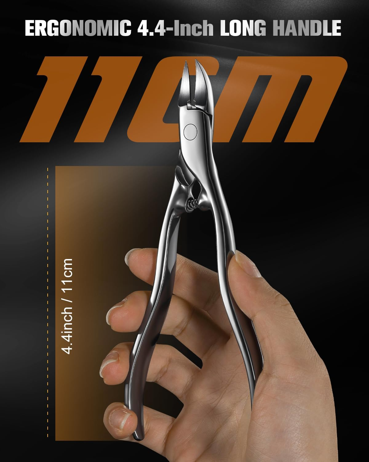 FERYES Podiatrist Toenail Clippers for Seniors - 4.4Inch Stainless Steel Long Handle Toe Nail Clippers, Precision Trimming for Thick & Ingrown Nails