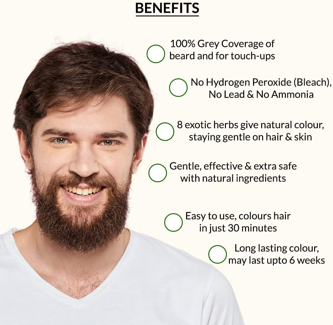 Indus Valley Natural Organic Damage Free Beard Hair Color & Moustache, Beard Dye for Grey Hair with Brush & Beard Oil Included (Black)