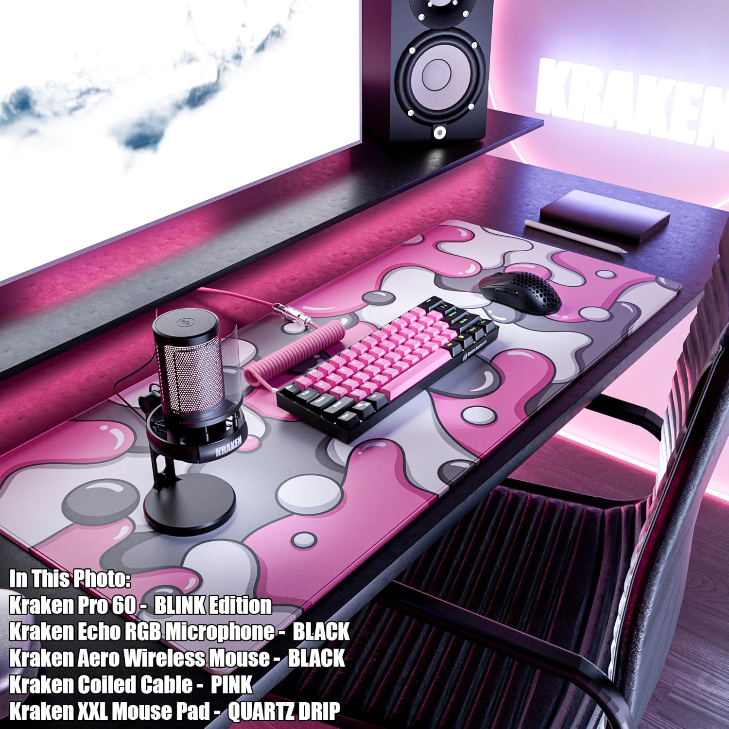 Kraken Keyboards Blink Edition Kraken Pro 60 | Black & Pink 60% HOT SWAPPABLE Mechanical Gaming Keyboard for Gaming on PC, Xbox, Playstation & MAC (Blink | Silver Switches) - Bred | Silver Switches image number 4