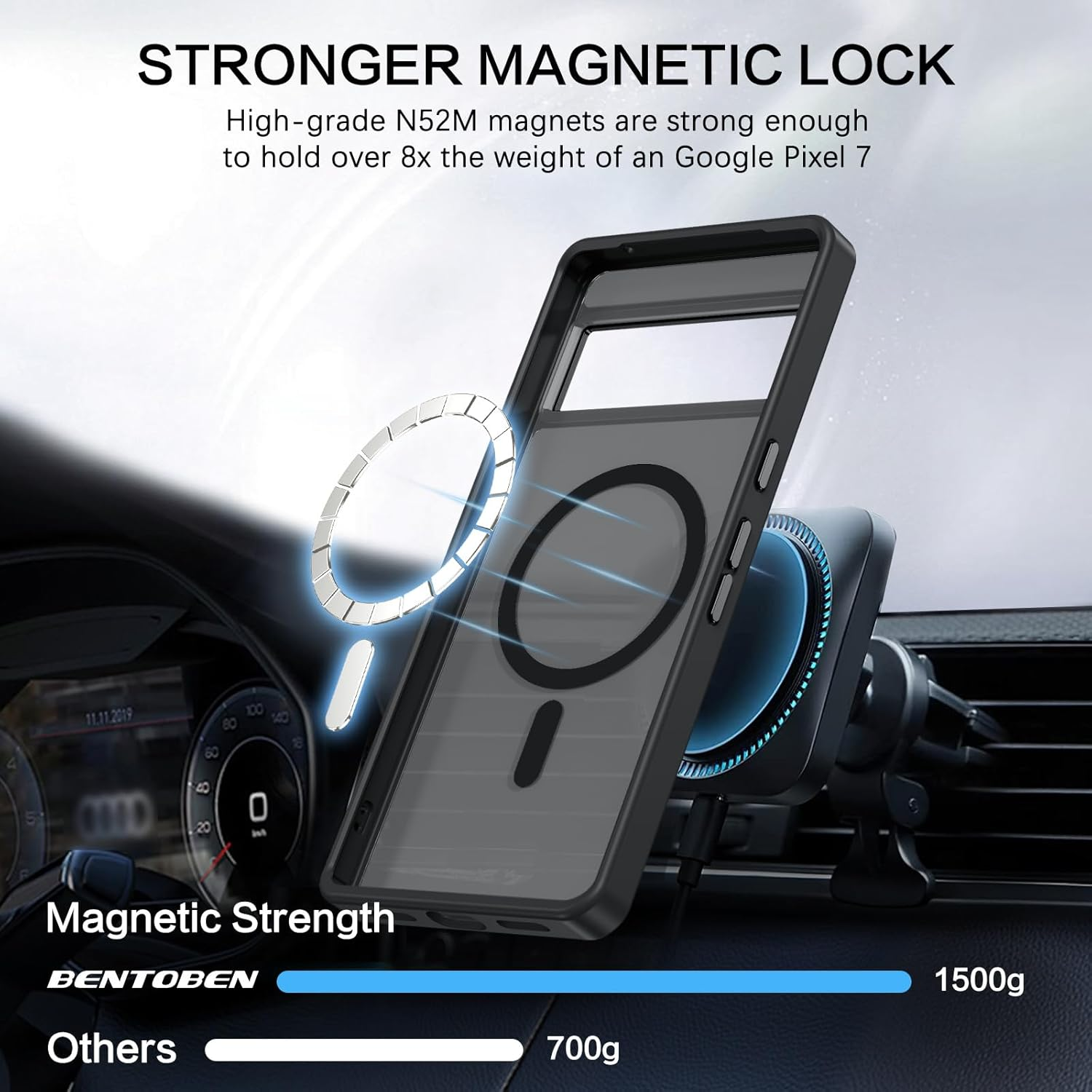 BENTOBEN for Google Pixel 7 Case, Magnetic Skin-Friendly Touch Slim Matte Phone Cases Compatible with Magsafe Wireless Charging, Rugged Shockproof Full Body Protective Cover for Pixel 7 6.3 Inch Black image number 4