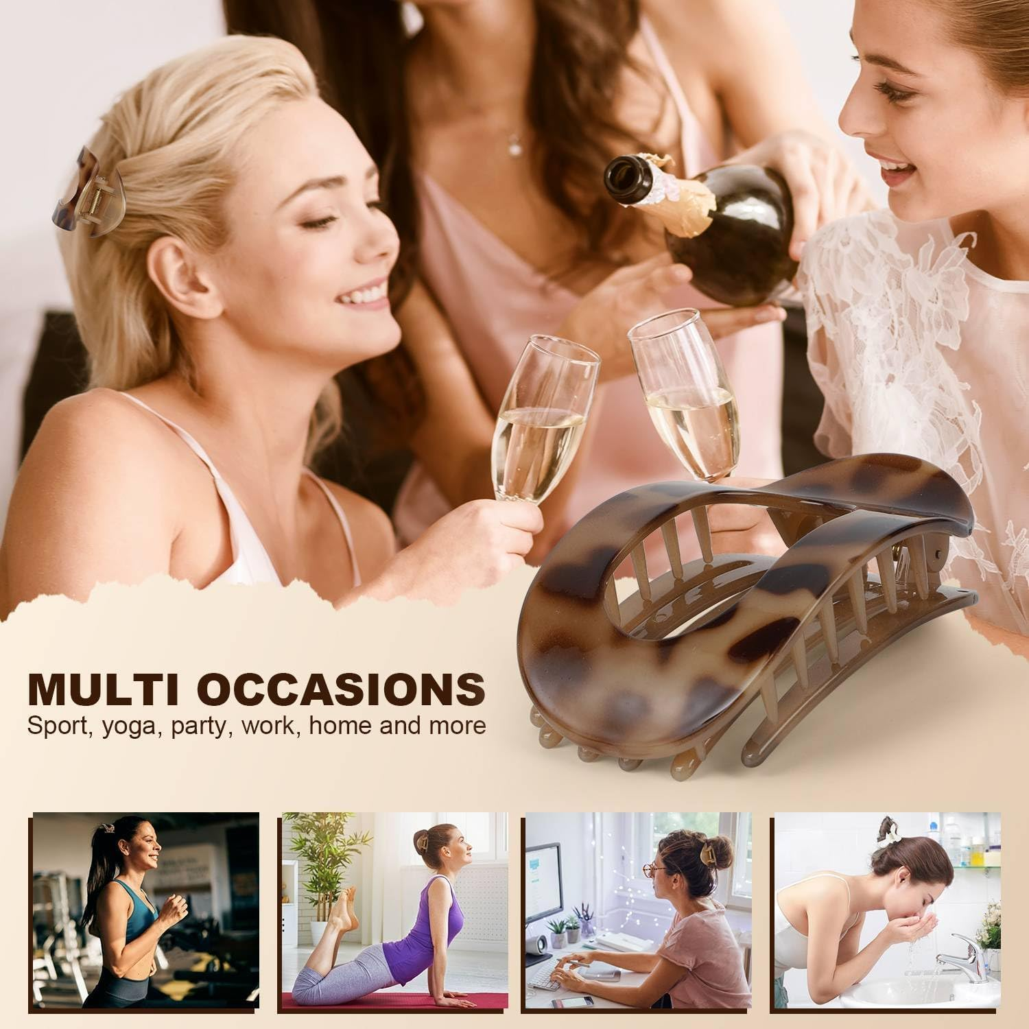 Small Flat Claw Clips for Women, Stylish Flat Hair Clips for Women, Strong Hold for Thick & Fine Hair | Non-Slip for Secure, Comfortable All-Day Wear-Tortoise Design (4PCS-A) image number 2