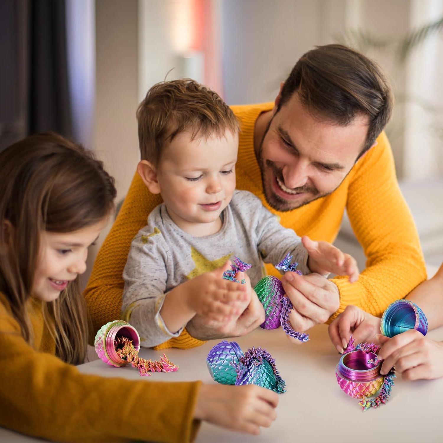 4PCS 3D Printed Dragon - Dragon Eggs with inside -, Mini Easter Eggs Fidget Toy 3D Articulated Crystal Eggs Mystery Egg Home Office Decor Executive Desk 8 .4 in (4 PCS- Style B) image number 2