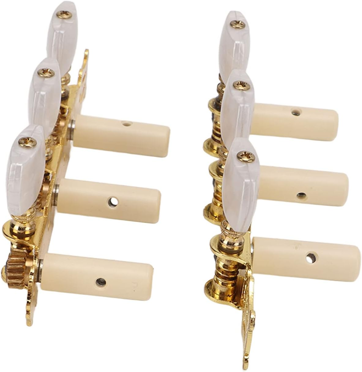 Tuning Pegs Keys, 2Pcs Classical Guitar String Machine Heads Easy to Install Metal Tuners Set Guitar Tuners Machine Heads with White Pearl Buttons for Classical Guitar image number 1