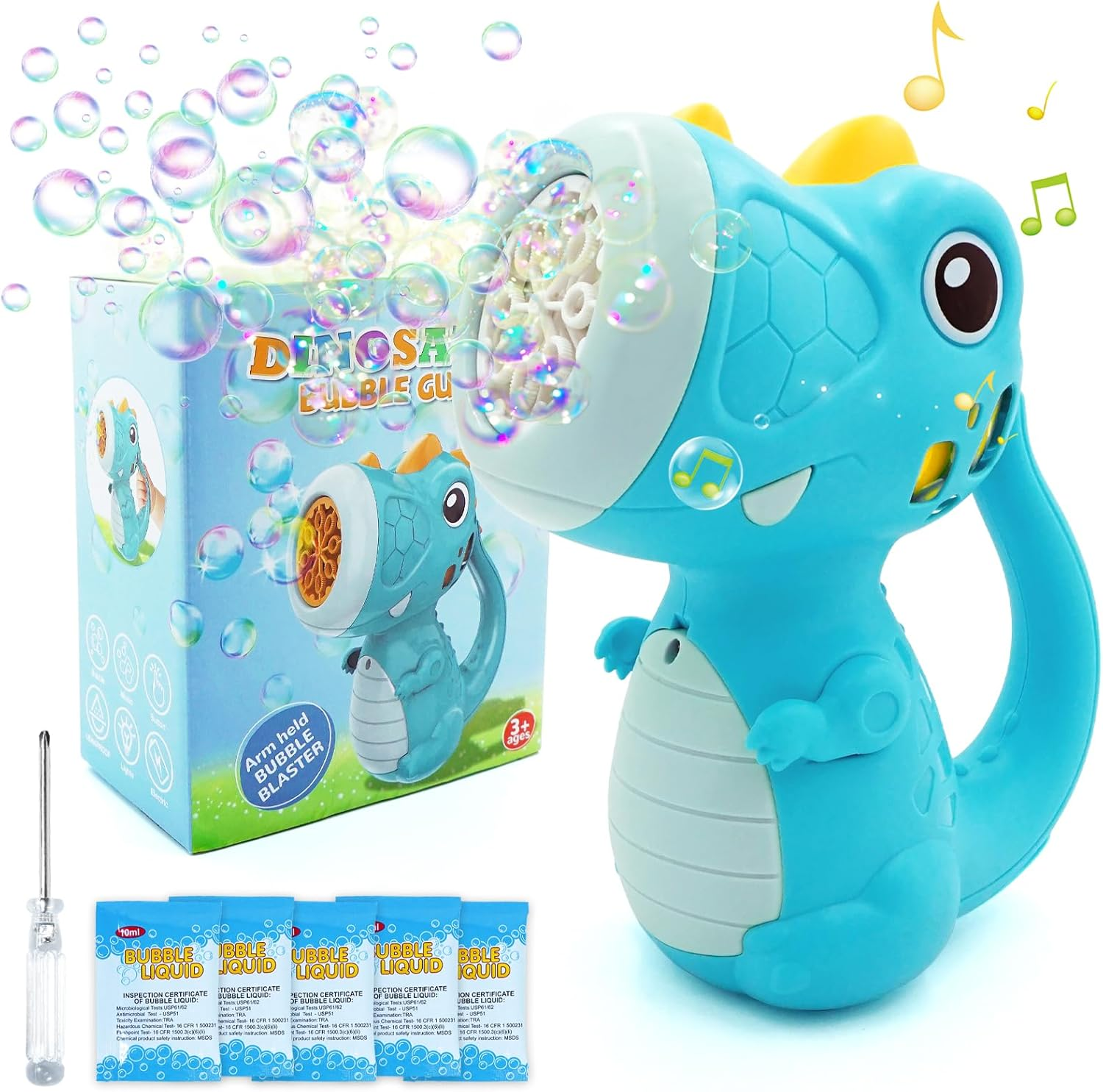 Dinosaur Bubble Machine for Kids Automatic Bubble Maker with Lights,5000+ Bubbles per Minute/Bubble Solution Included Best Summer Outdoor Dinosaur Bubble Toy for Kids Birthday Party Favors