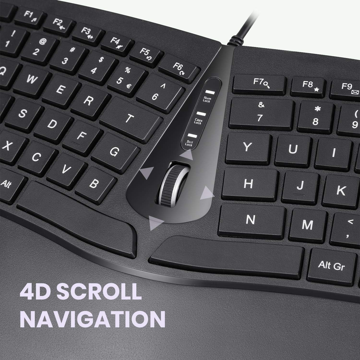 Perixx PERIBOARD-330B, Wired Ergonomic Keyboard with Adjustable Wrist Rest, Illuminated Keys, and Membrane Low Profile Keys, 2 Extra USB Ports, US English Layout
