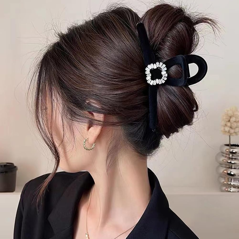 2 PCS Large Hair Clips, Cute Flocking Rhinestone Hair Claw Clips Big Hair Jaw Clips for Women Thick Hair Thin Hair Decorative Hair Claw Clips Hair Barrettes Hair Accessories for Women Girls image number 2