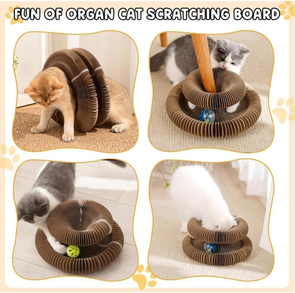 Mumoo Bear Foldable Cat Scratcher Cat Toy, Accordion Cat Scratcher, Cardboard Accordion Cat Toy, Foldable Cat Accordion Toy, Magic Organ Cat Scratching Board, Interactive Scratch Pad with a Ball image number 2