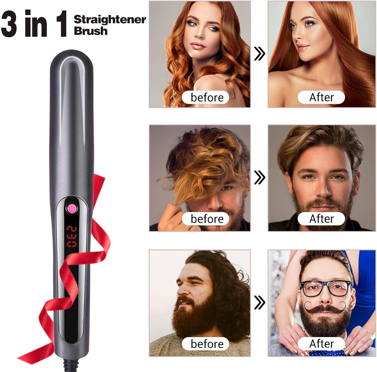 Negative Ion Hair Straightener 1 Minute Heating to 180&deg;C 180&deg;C/200&deg;C/230&deg;C3 Constant Temperature Mode Anti-Burn Design (Pink) - Black image number 3