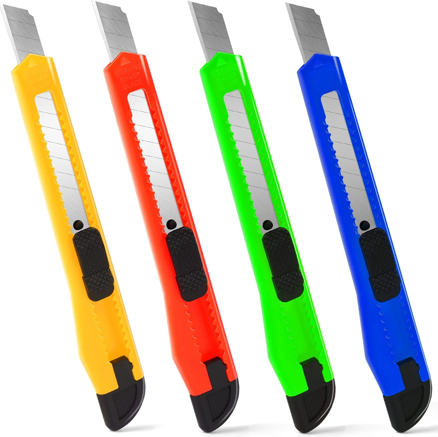 TIFICAL 4 Pack Box Cutter, 9Mm Snap-Off Utility Knife, Box Cutter Retractable for Opening Packages Cartons, Box Opener, Disposable Razor Knife Exacto Knife Perfect for Office and Home Use