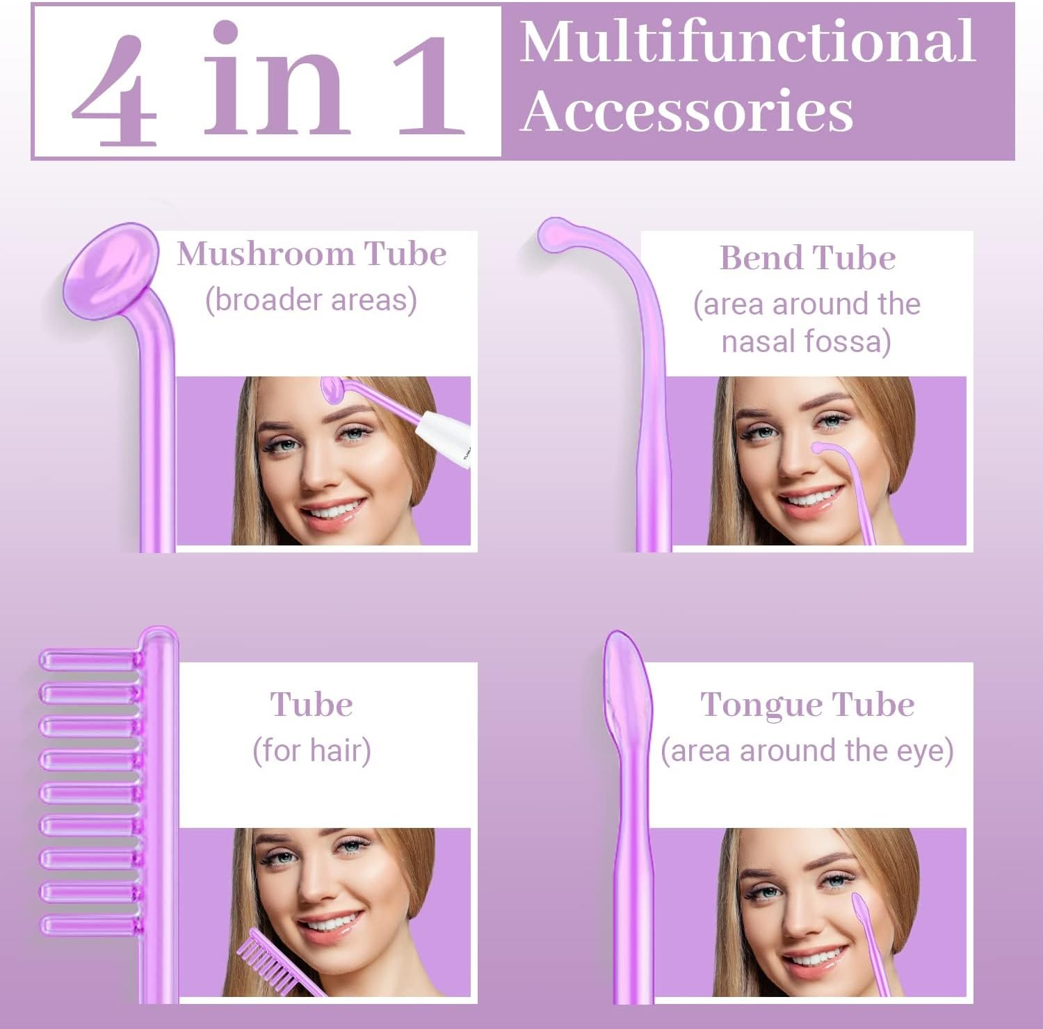 High Frequency Facial Wand - TUMAKOU Violet Portable Handheld High Frequency Facial Skin Machine Device for Face - with 4 Purple Tubes image number 5