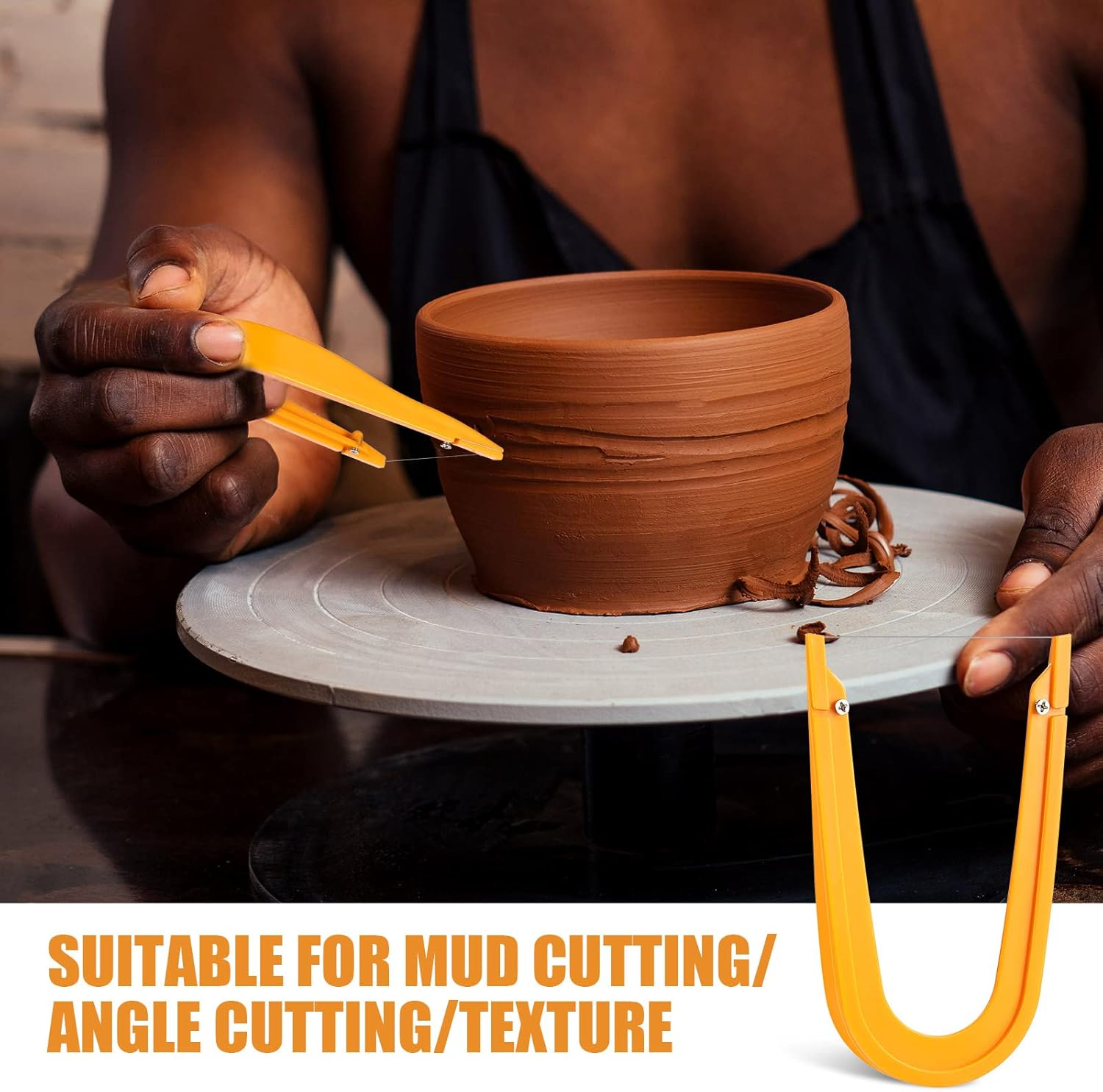 Lothee Pottery Clay Wire Cutter 5.12 X 3.35 Inch Yellow Ceramic Cut off Tools Hand Pottery Tools and Supplies for Artists Cutting Mud Handcraft image number 6