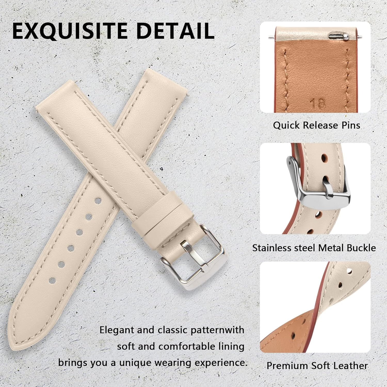 Leonids for Garmin Vivoactive 4S Band/Garmin Venu 3S Band, 18Mm Leather Watch Bands for Garmin Forerunner 265S/265S Music, Forerunner 255S/255S Music, Venu 2S/Vivomove 3S image number 2