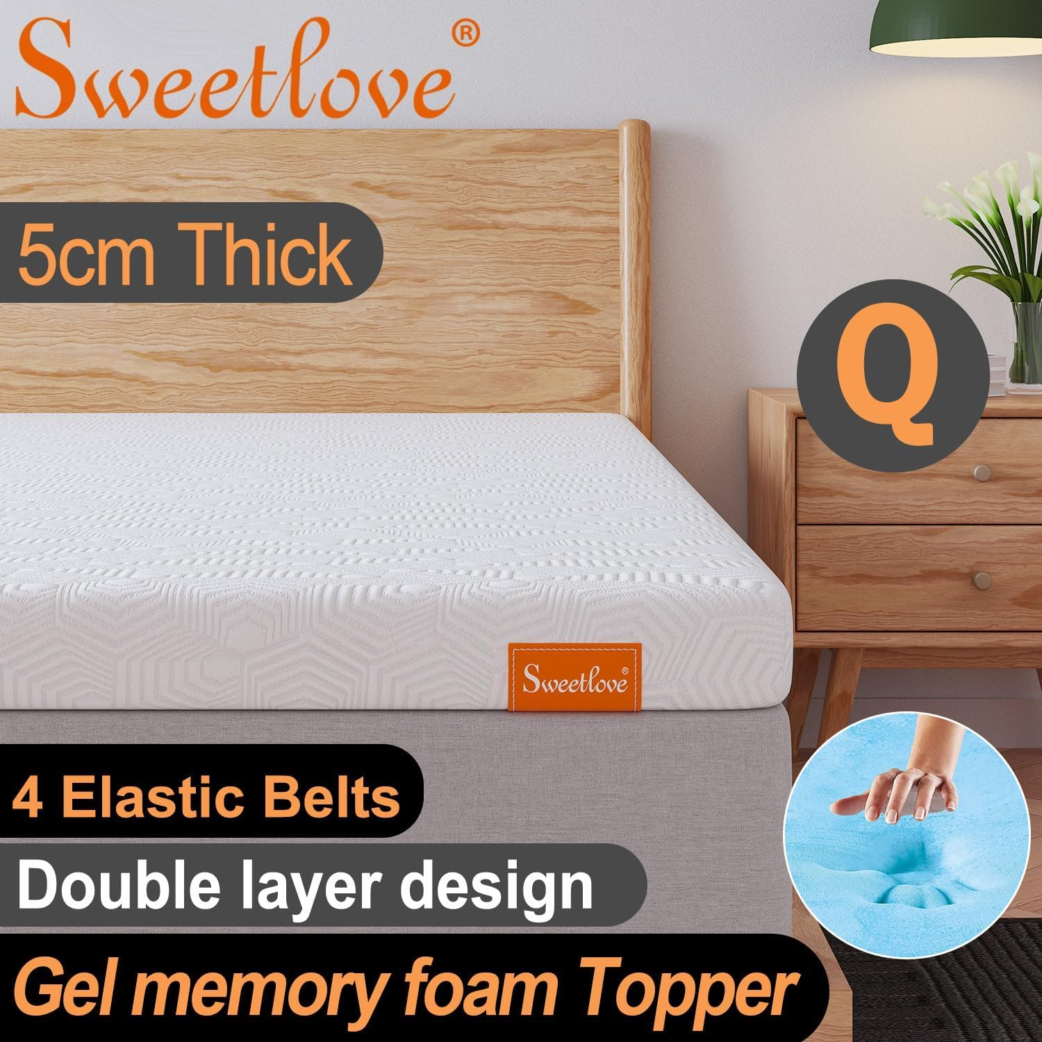 Sweetlove Queen Gel Memory Foam Mattress Topper - Premium Cooling Sleep & Pressure Relief - Non-Slip Design - Removable & Washable Cover - Certipur-Us Certified image number 1