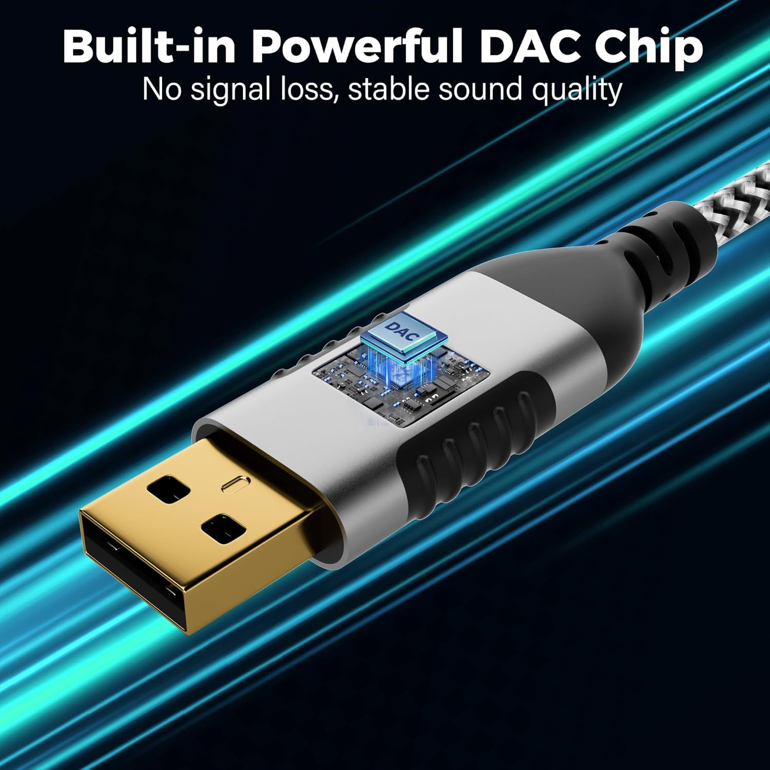 USB to 6.35Mm TRS Stereo Audio Cable 4 FT, USB-A to 1/4" Audio Adapter Aux Jack Stereo Cord, Gold-Plated Connector, Nylon Braided Jacket, DAC Chip, for Laptop, Amplifier, Mixer, Home Theater, Speaker image number 3