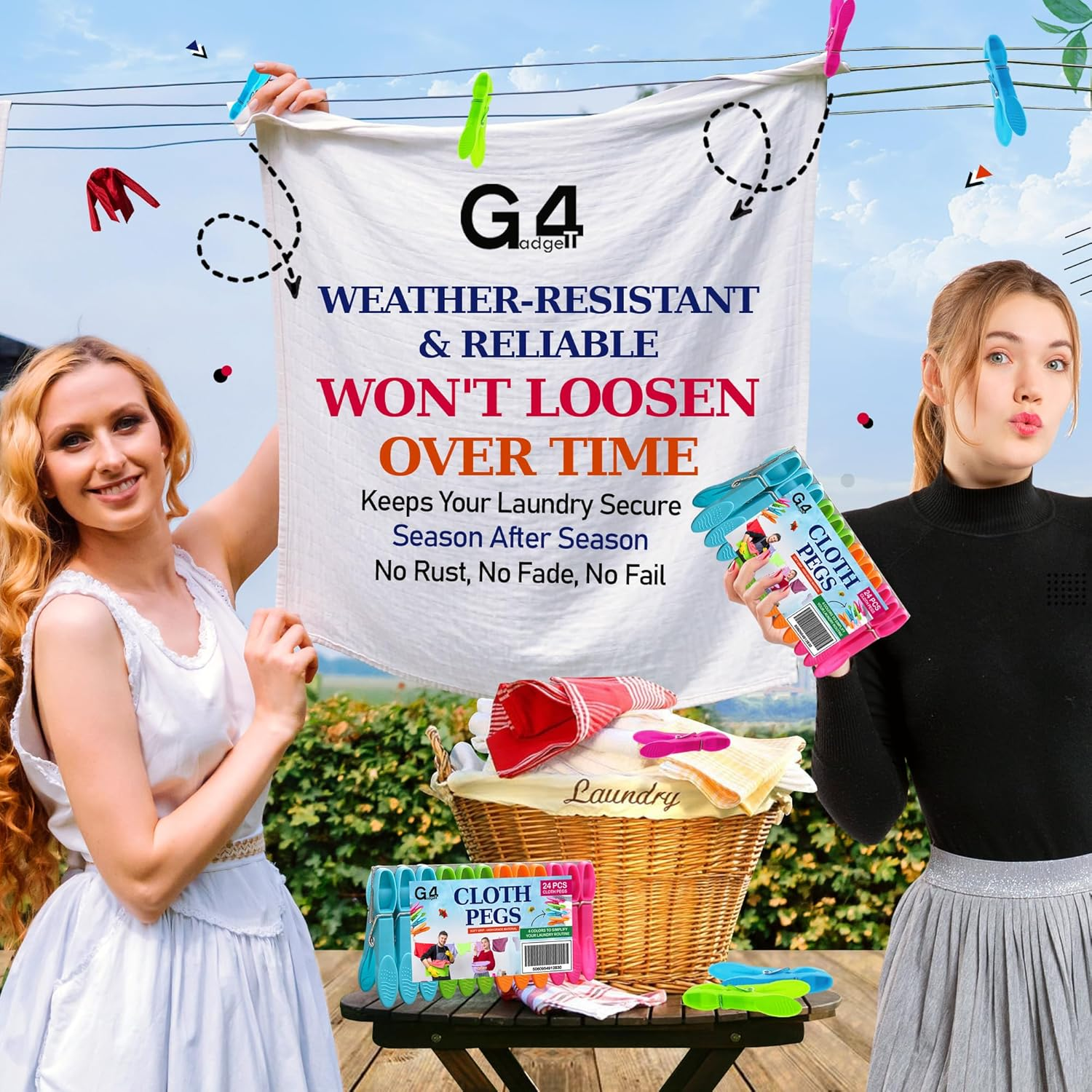 G4GADGET Clothes Pegs 24 Pack &ndash; Strong Grip Plastic Pegs for Washing Line, Durable Laundry Clips for Clothes, Rust-Resistant for Outdoor & Indoor Drying image number 5