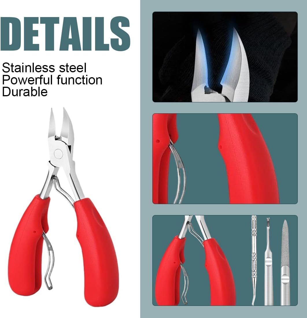 GXGM Professional Toenail Pliers Set, Stainless Steel Toenail Nail Scissors Set Toenails Pedicure Set with Nail Clippers for Thick Ingrown Hard Toenails Paronychia Onychomycosis (Red) image number 2