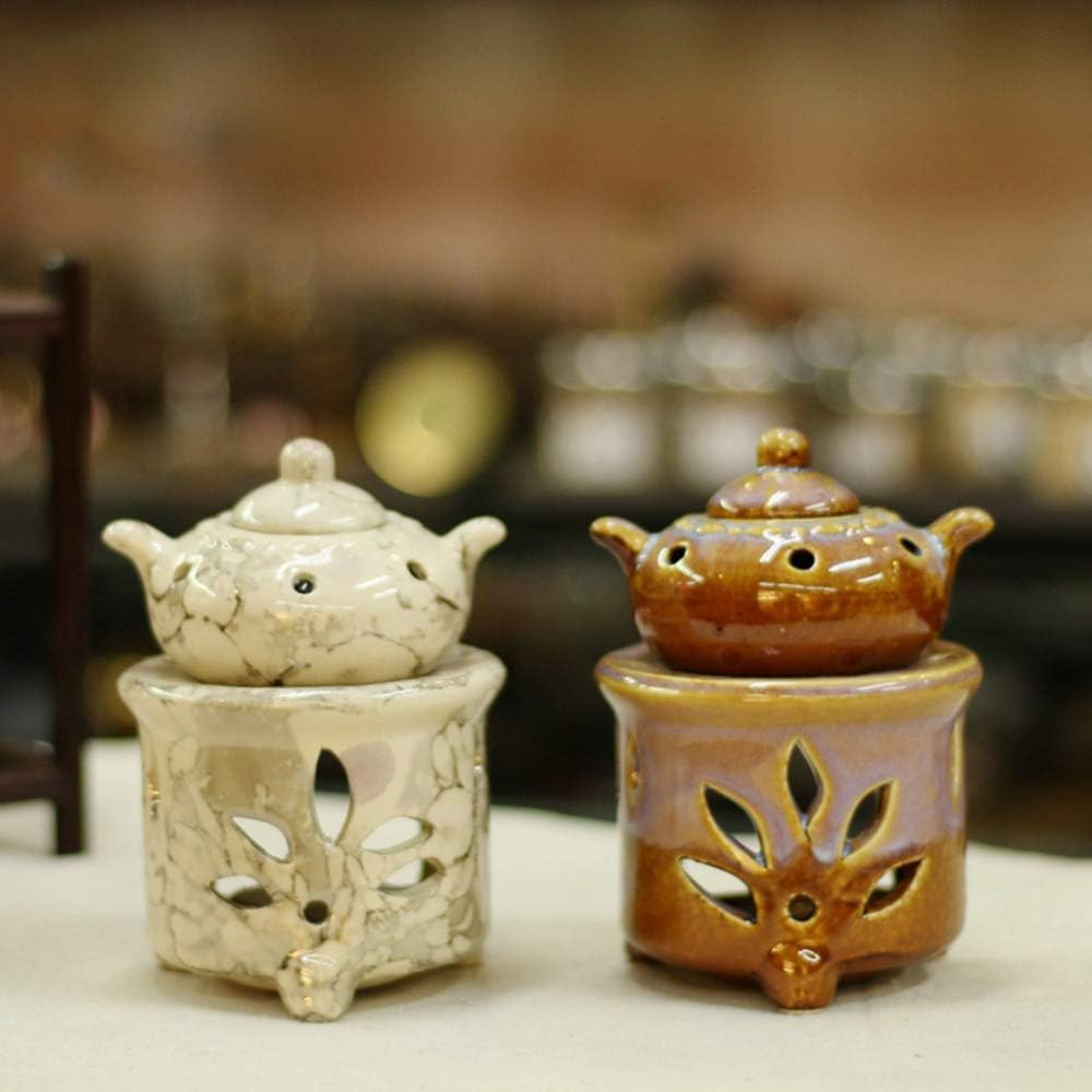 Sculpture Statue Antiques Collectables，Ceramic Tealight Candle Holder Oil Burner, Essential Oil Incense Aroma Diffuser Furnace Home Bedroom Decor Christmas Housewarming Gift,B (Color : A) - A image number 2