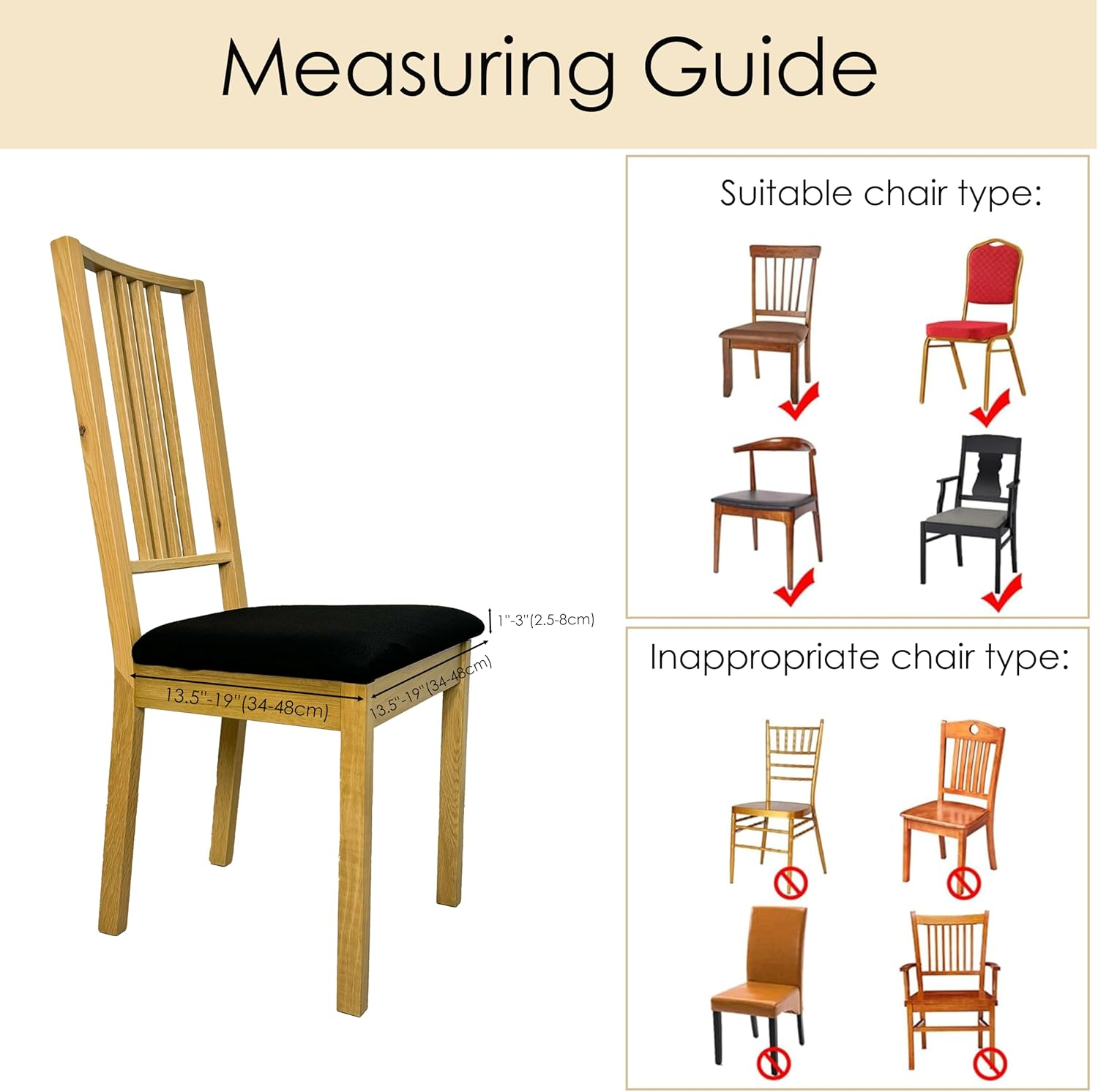 Waterproof Dining Room Chair Seat Covers Set of 6，Stretch Jacquard Fabric Stretch Removable Washable Slipcover for Kitchen Seat Cushions (6, Black) image number 2