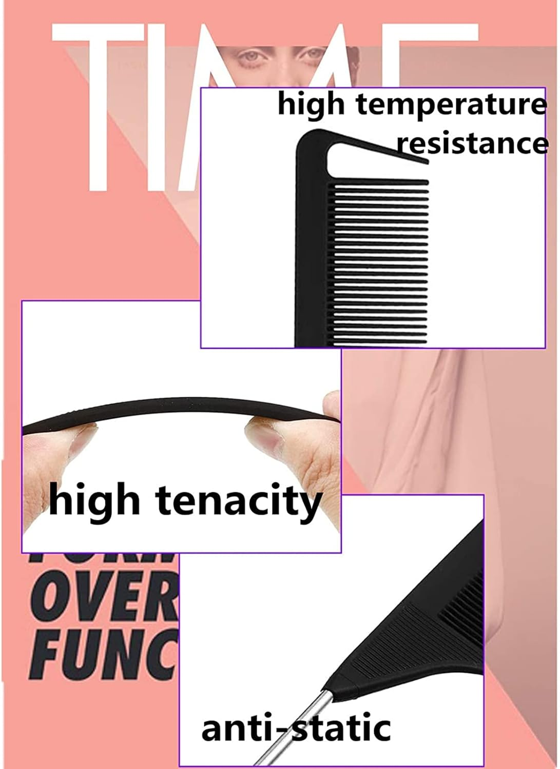 Virtue Morals 32 Pieces Carbon Fiber Hair Parting Comb Rat Tail Comb Stainless Steel Pintail Comb anti Static Heat Resistant Hairdressing Comb for Braids Hair Cutting Hairdressing Styling Tools (Multicolor )&hellip; - Multicolor image number 3