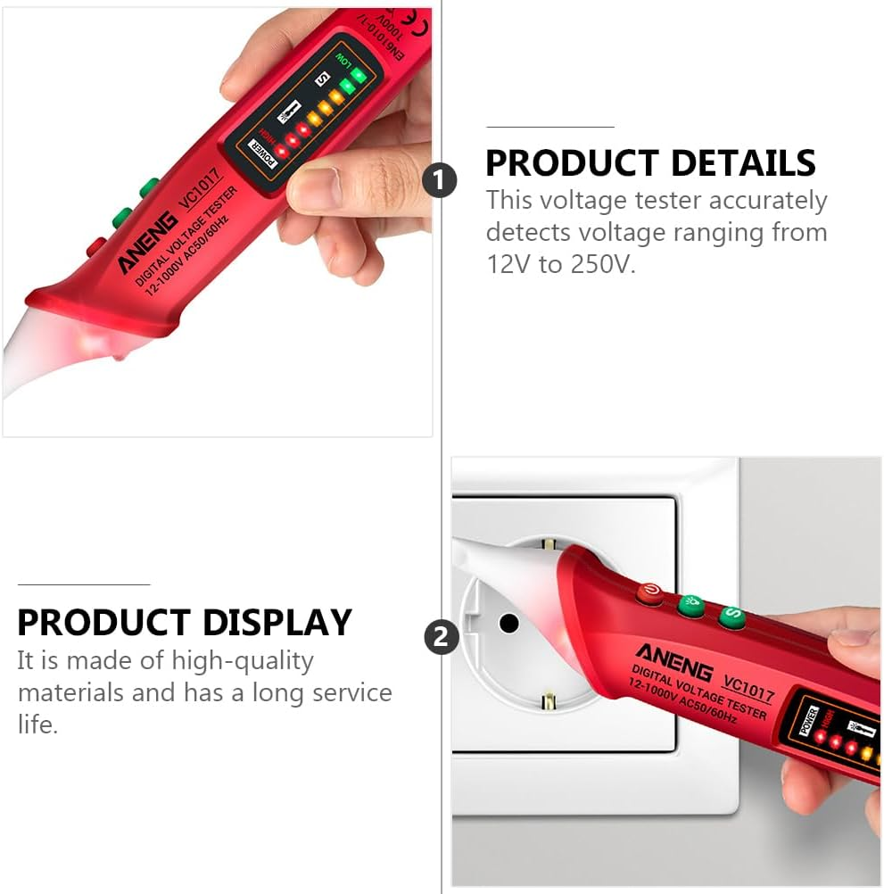 12V-1000V Voltage Tester: Adjustable Sensitivity Voltage Detector Pen AC Voltage Detector Pen with LED Flashlight - Sound and Light Warning Pencil Electrical Voltmeter Ammeter Circuit Tester Tool - Yellow image number 7