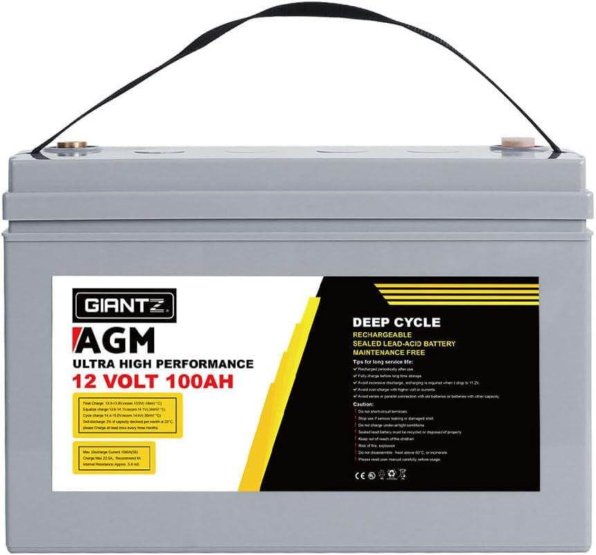 Giantz 2X 100Ah AGM Deep Cycle Battery, Recharge Batterys 4WD Charging Portable with Handle, 1400 Cycles Long Life High Performance for Solar Fridge Camping Car Power Supply image number 5