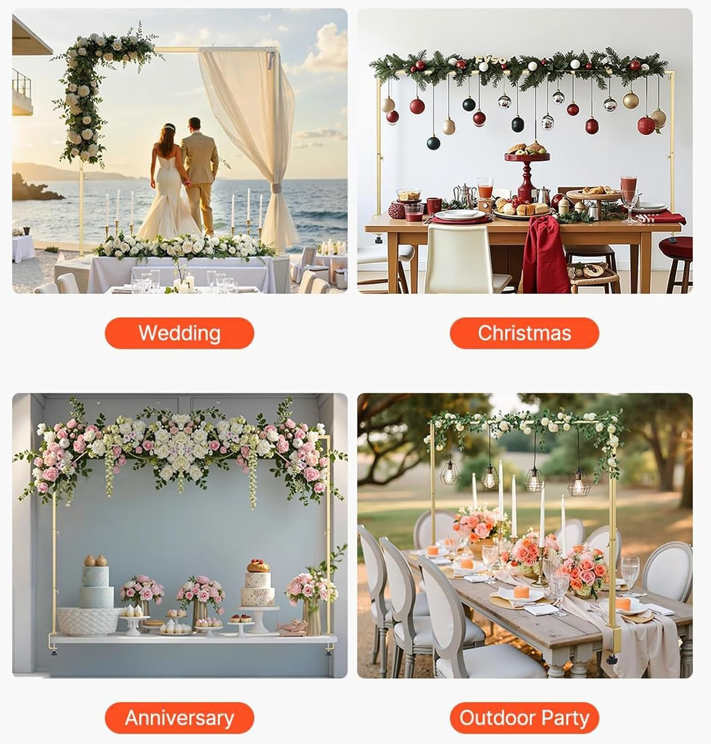 Over the Table Rod Stand with Clamps Adjustable 42-168Cm Height 170-260Cm Width Gold Table Arch Hanging for Wedding Birthday Party Anniversary Decoration Metal Decorating Rod Hanging image number 1