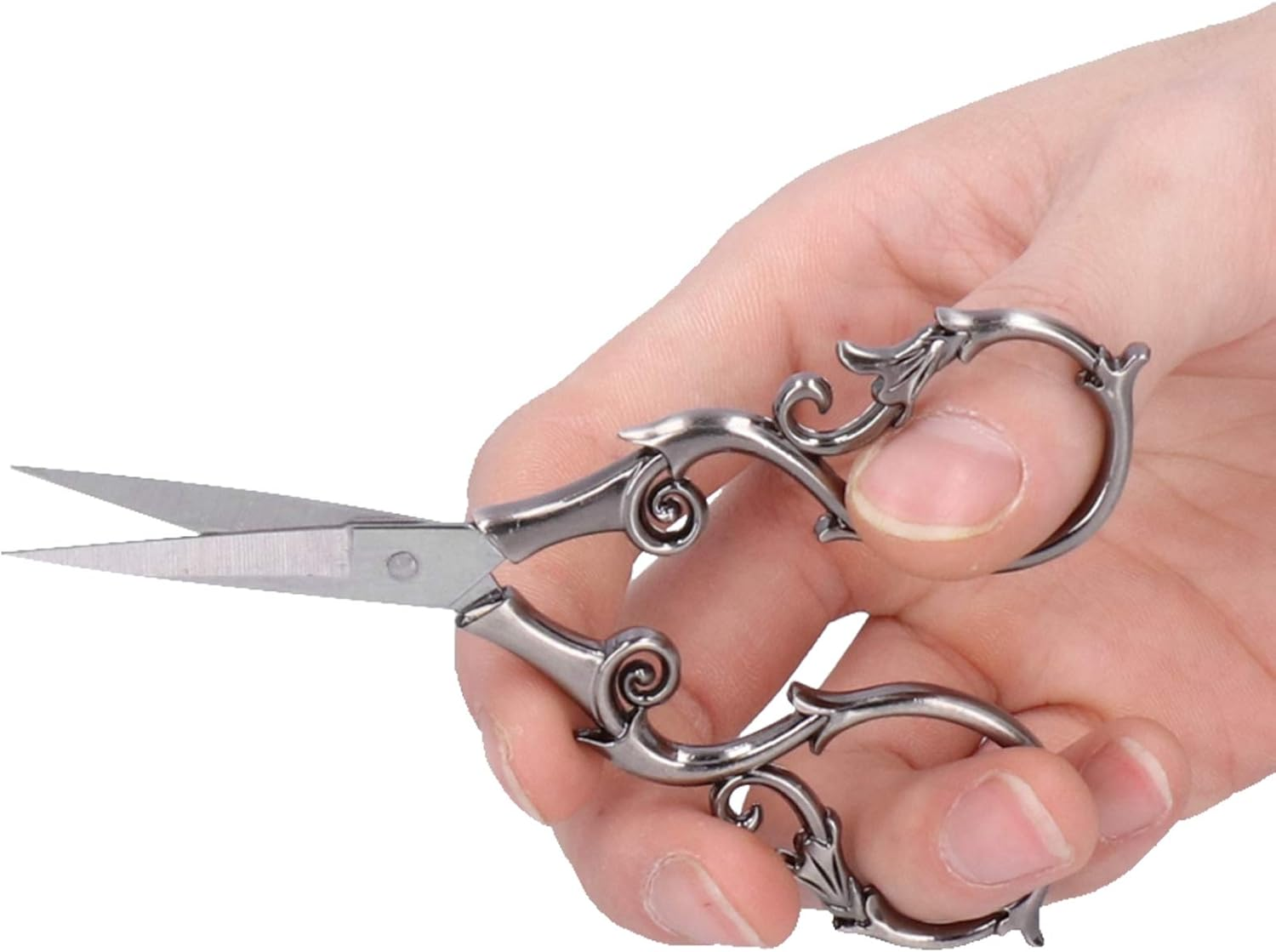 Retro Scissors, DIY Vintage Small Embroidery Cutting Tools, Can Be Used in Embroidery, Sewing, Eyebrow Shaping (Gray Silver)