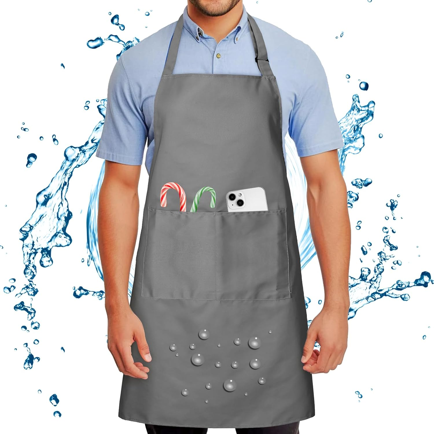 Chef Apron for Men and Women Wash Free Bib Apron with 2 Pockets Water & Oil Proof Adjustable Aprons Professional for Cooking Kitchen Gardening Painting BBQ