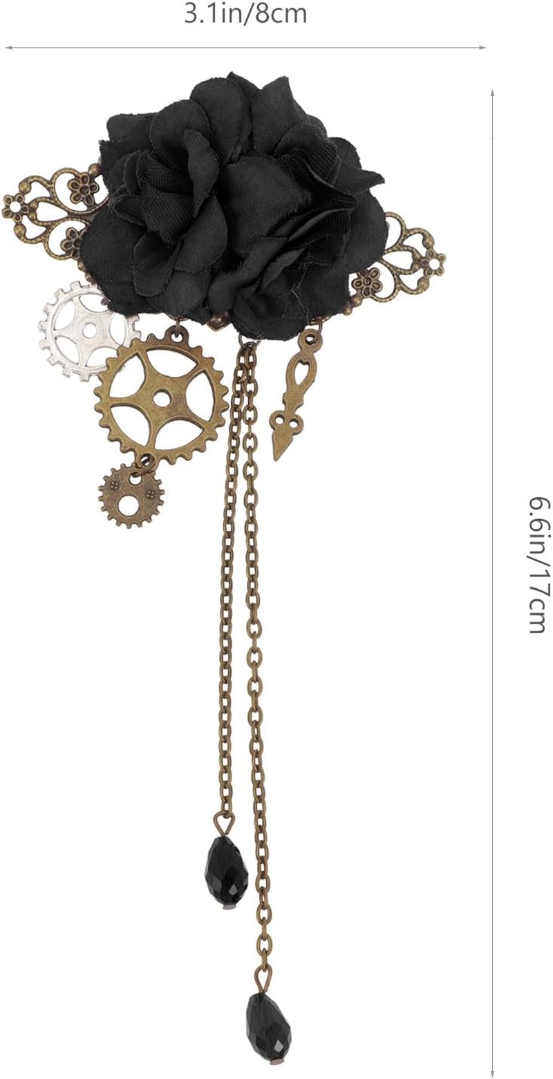 Ipetboom Steampunk Style Hair Clip - Gothic Hair Accessories with Tassels - Decorative Brooch - Vintage Punk Mechanical Hair Pin - Accessories for Hairstyles - Polyester Hair Clips with Floral Pattern image number 1
