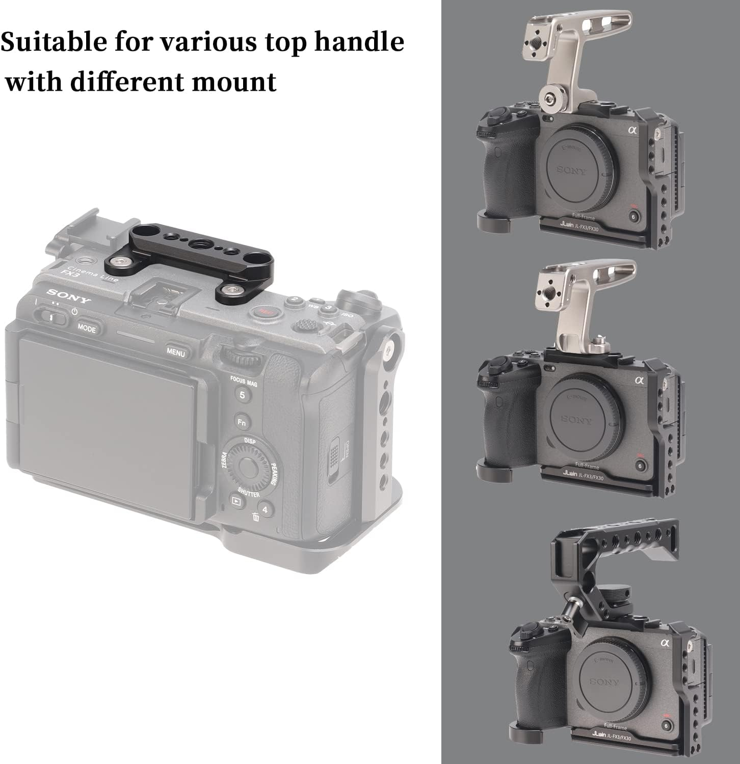 Fotga FX3 FX30 Adapter Mount Plate Top Adapter Plate with 1/4"-20 3/8"-16 Hole with Arri Location Hole + NATO Rail Mount for Sony FX2 FX3 FX3A FX30 ILME-FX30 Cinema Camera Top Handle image number 5