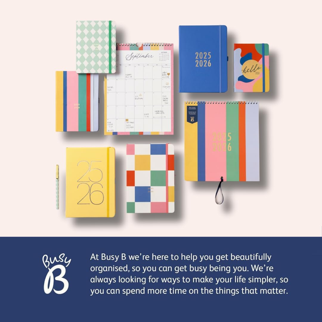 Busy B Diary - A5 Mid-Year Academic Diary - Busy Life Weekly Journal - Aug '25 - Aug '26 - Multi Stripe Cover - Life Planner with Dual Schedules, Year Calendar, Pen Loop, Pockets & Elastic Closure image number 2