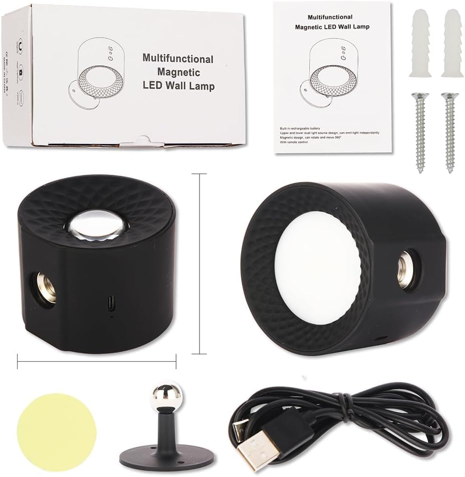 LED Wall Light 2 Pack, Wall Sconce with Rechargeable Battery, Wall Mounted Lamp 3 Color Temperatures 3 Brightness Levels, 360&deg; Rotate Magnetic Wall Spotlights (Black) image number 4