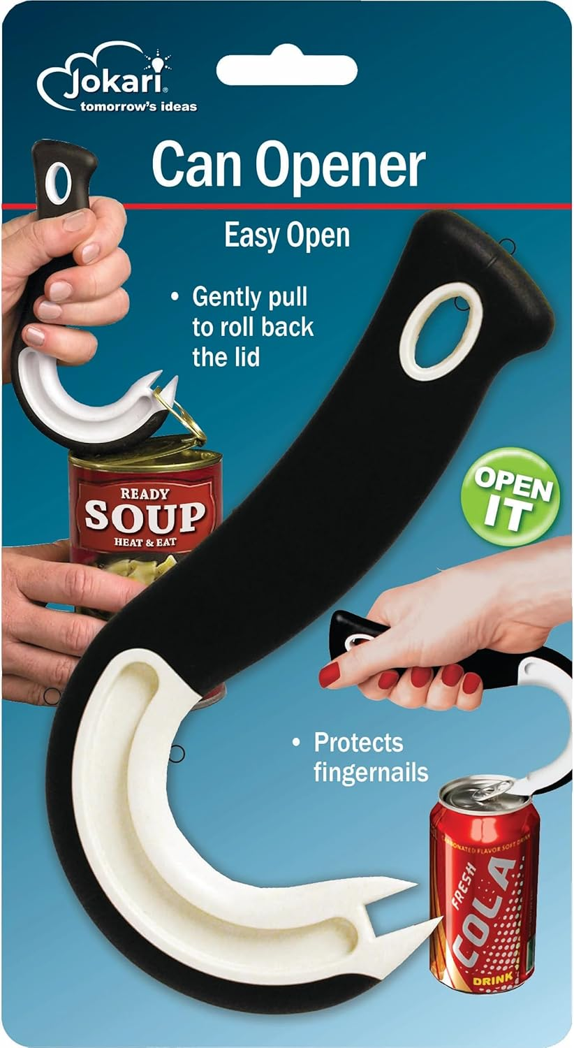Jokari Easy Open Ring Pull Can Opener 1 Pack. Durable Non Slip Rubber Grip Makes Opening Aluminum Container Tabs Simple. Perfect for Protecting Nails and Folks with Joint Pain or Arthritis, Black